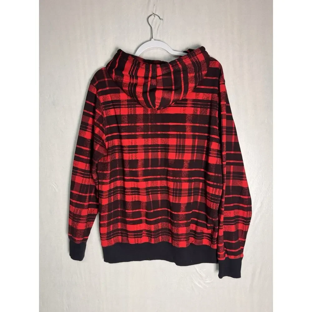 The North Face Unisex Red Black Plaid Buffalo Check Hoodie Pullover Sweatshirt M